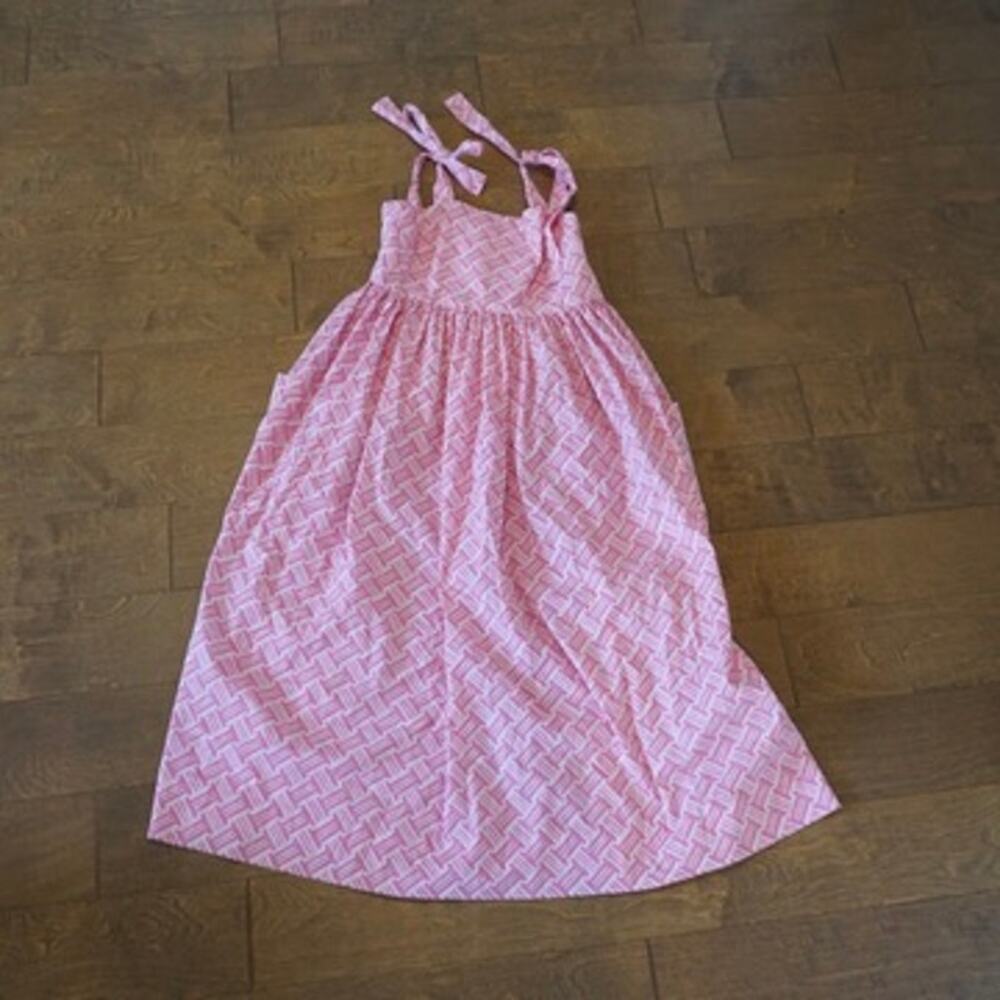 NWT The Beaufort Bonnet Company | Pink White Midi Dress w/Tie Straps Sz Small